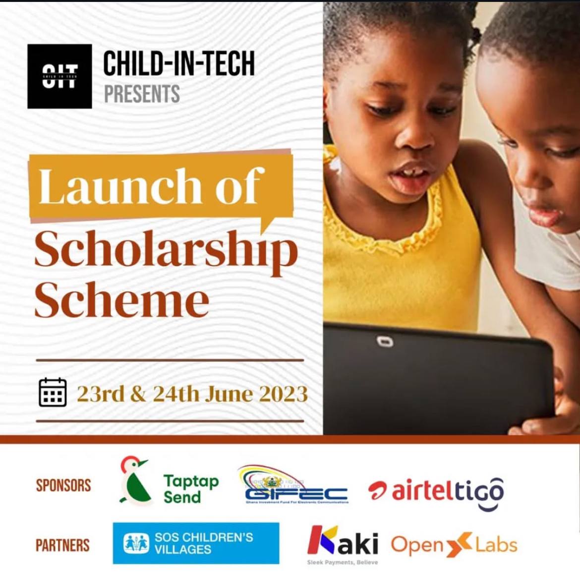 Child-In-Tech Scholarship Scheme Launch June 23, 2023 flyer